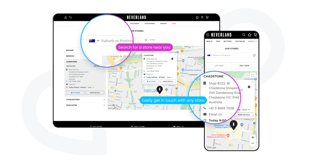 stockinstore's Store Locator App has flexible layouts and works with all platforms including Shopify Magento Commerce Cloud BigCommerce WooCommerce