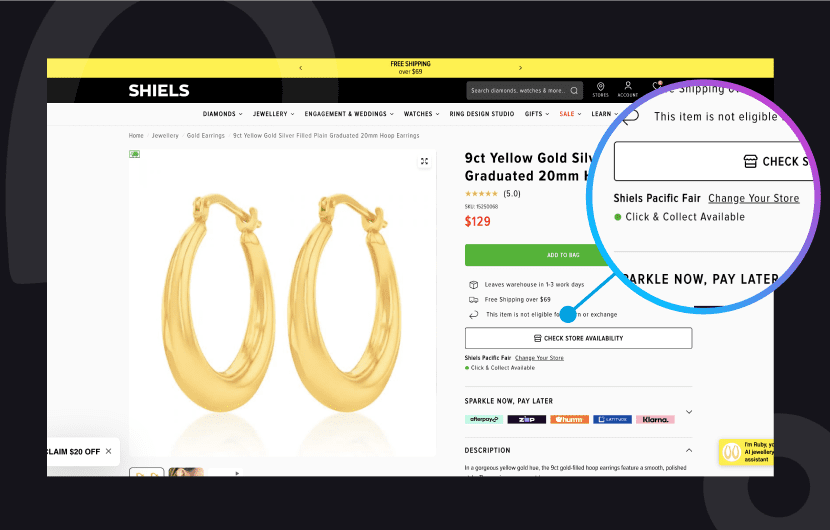 Shiels store availability and Click and Collect solution