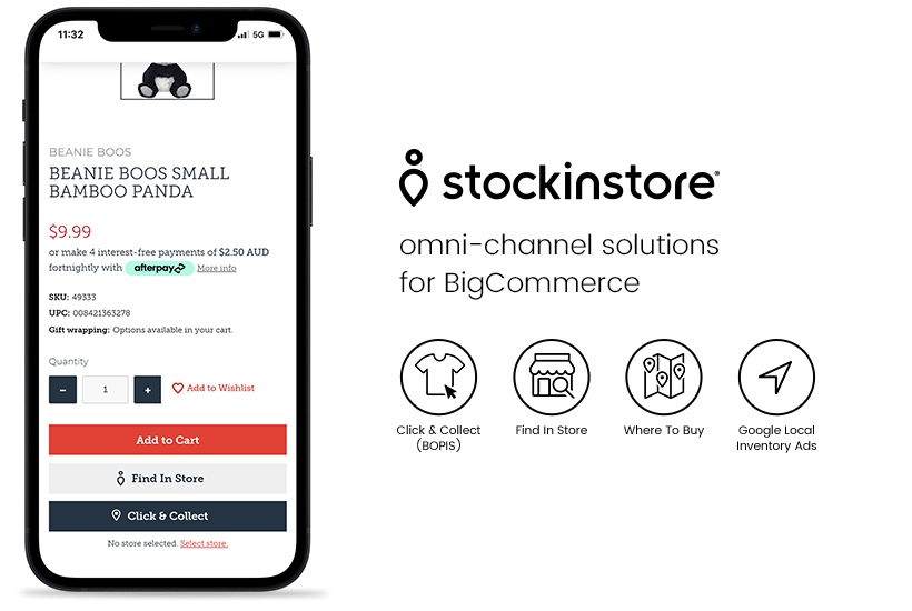 stockinstore partners with BigCommerce to make Click & Collect, BOPIS, Buy Online Pick up In Store, Find In Store, Where To Buy and Google Local Inventory Ads available to merchants and their customers.