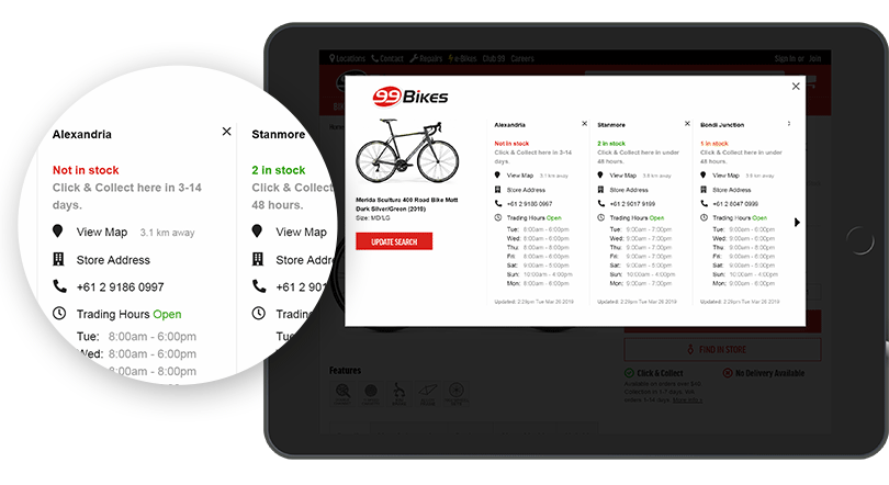 99 Bikes are using stockinstores find in store solution to drive customers into their 45 stores
