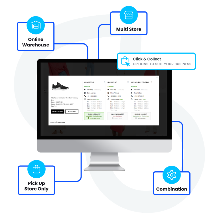 stockinstore omnichannel solutions for BigCommerce including Click and Collect Find In Store Ship From Store Store Locator Google Local Inventory Advertising