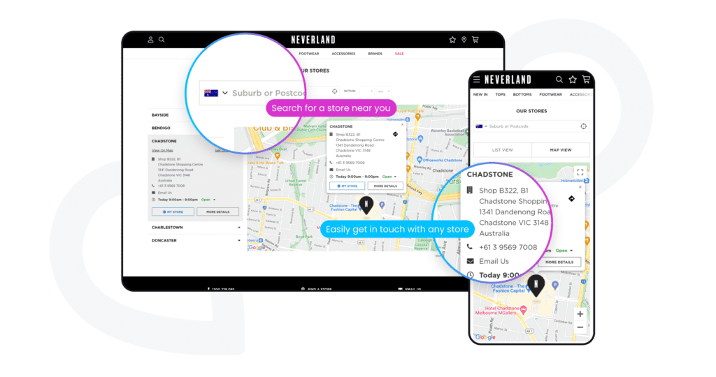 stockinstore's Store Locator App has flexible layouts and works with all platforms including Shopify Magento Commerce Cloud BigCommerce WooCommerce