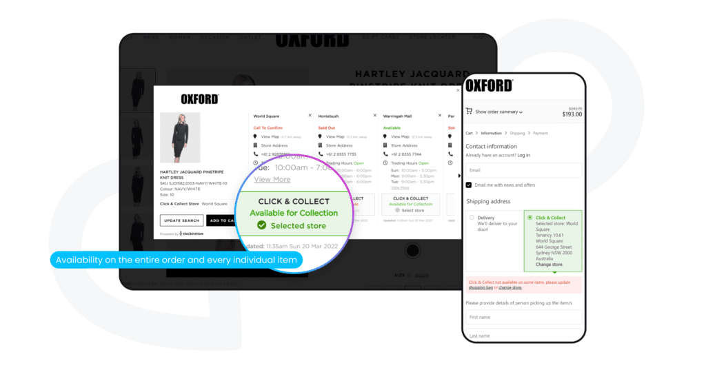 stockinstore's flexible widget for Shopify Magento Commerce Cloud BigCommerce makes Click and Collect (In Store Pickup) easy and convenient for customers